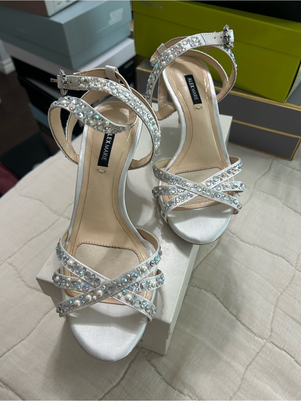 Alex Marie Crystal Strappy Silver Heels